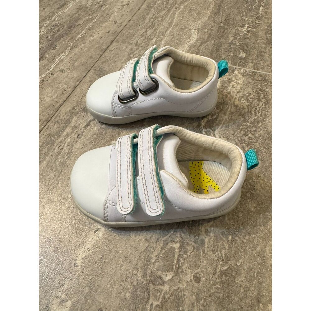 Ten Little Everyday Original Toddler Shoes Size 5.5 White Teal Hook and Loop - Picture 4 of 8